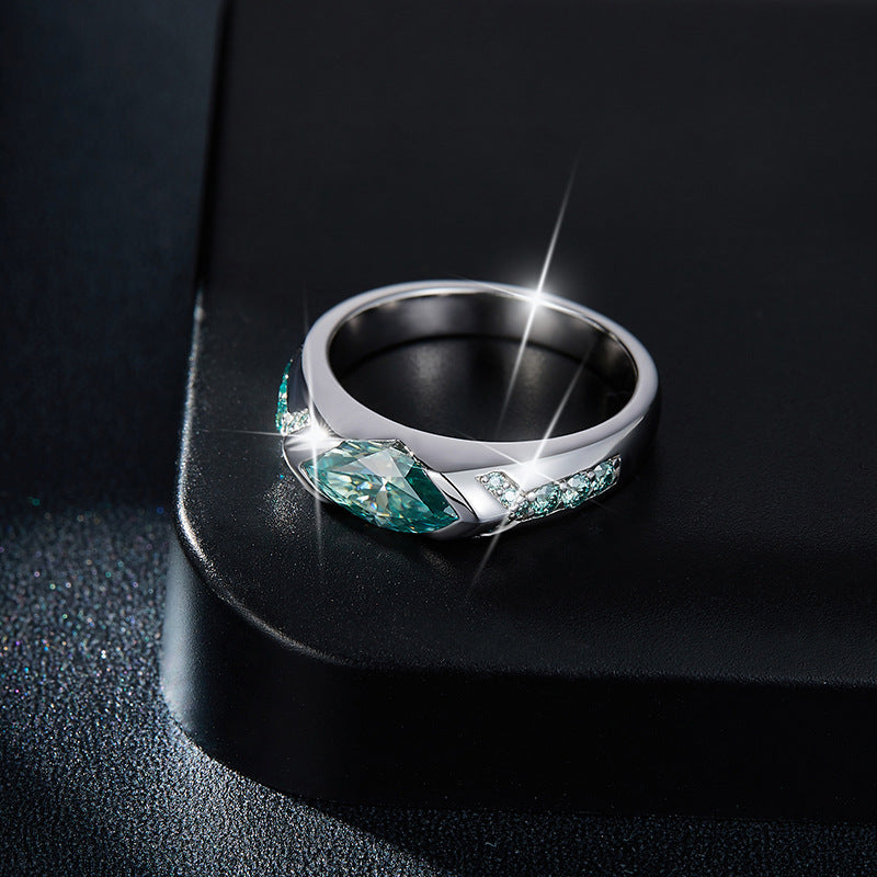 1-carat marquise-cut teal moissanite ring