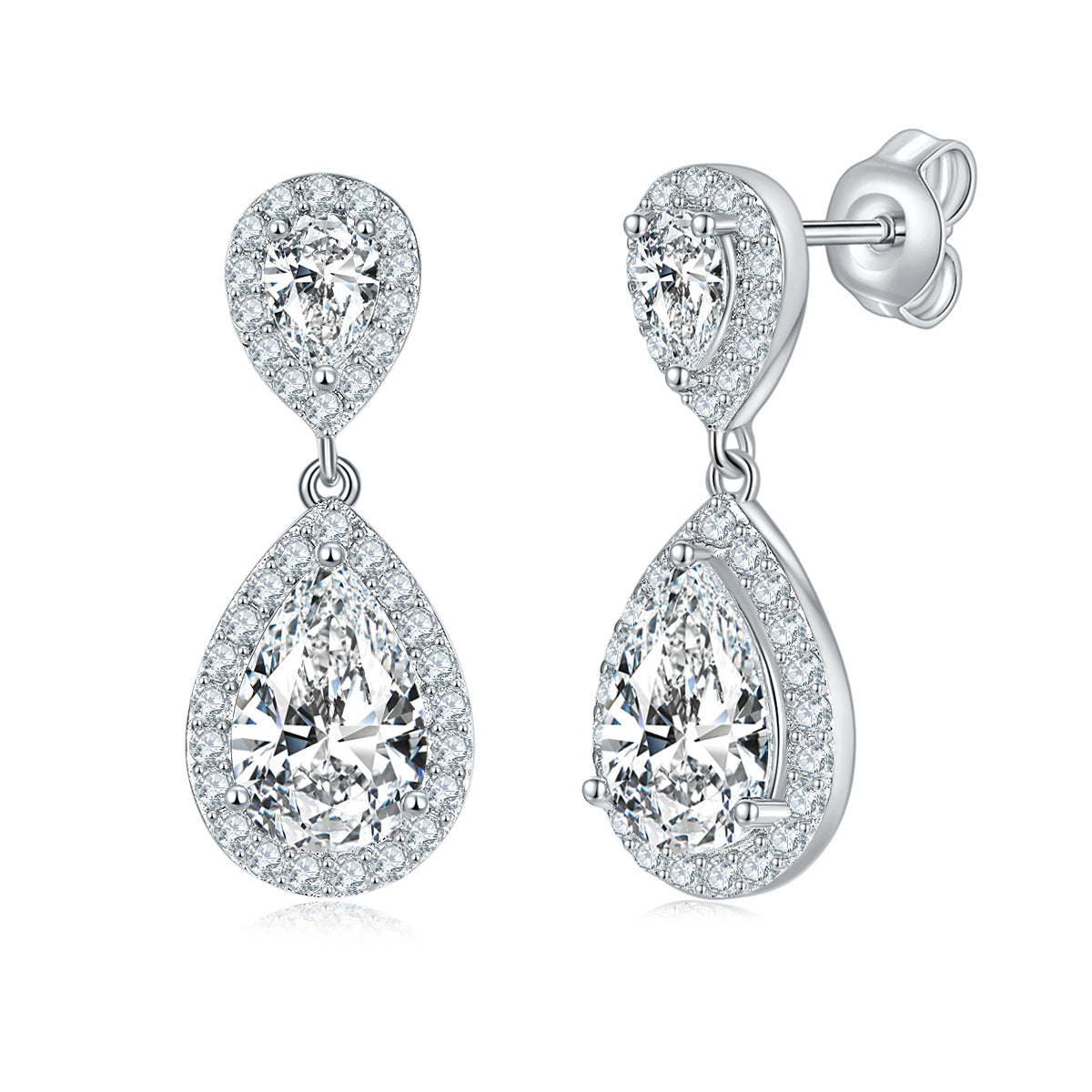 VVS Pear-Shaped D Color Moissanite Drop Earrings – 925 Sterling Silver (Total 4.17 Carats)