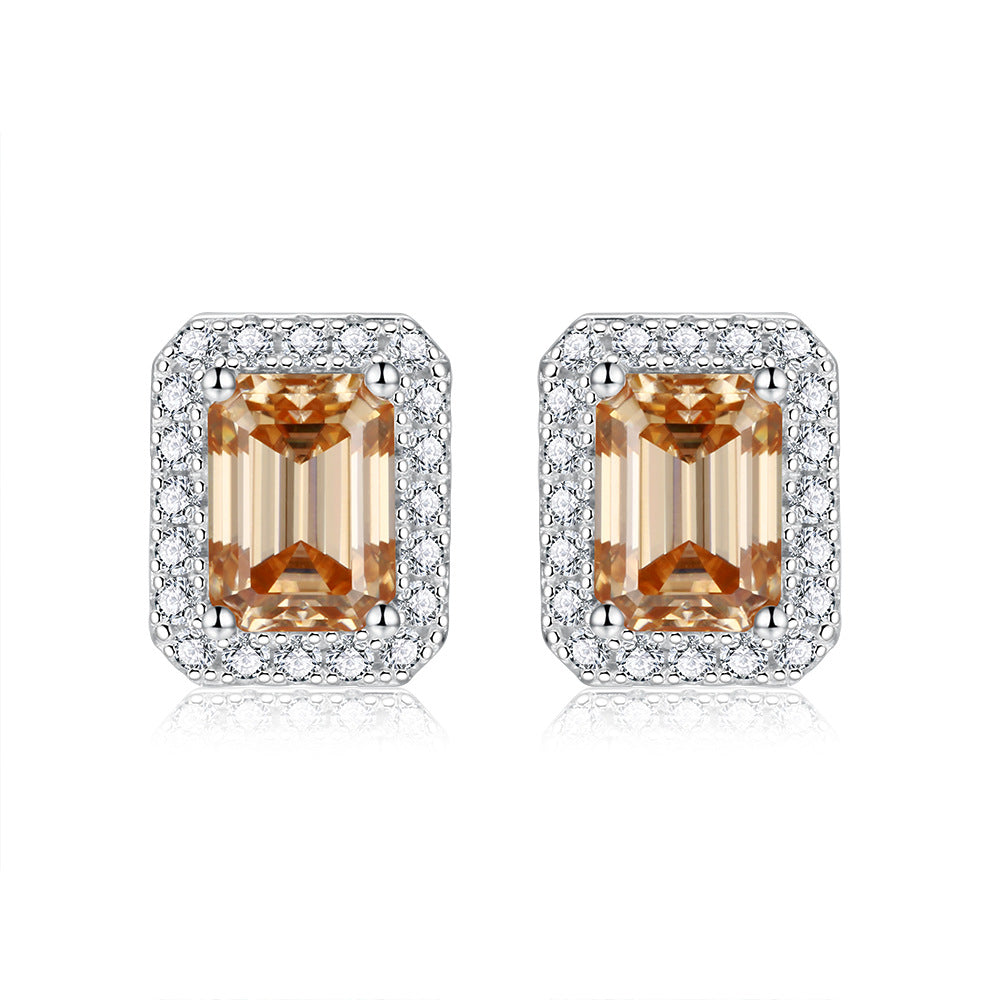 VVS1 Emerald Cut Colored Moissanite Stud Earrings – 925 Sterling Silver (Total 2 Carats)