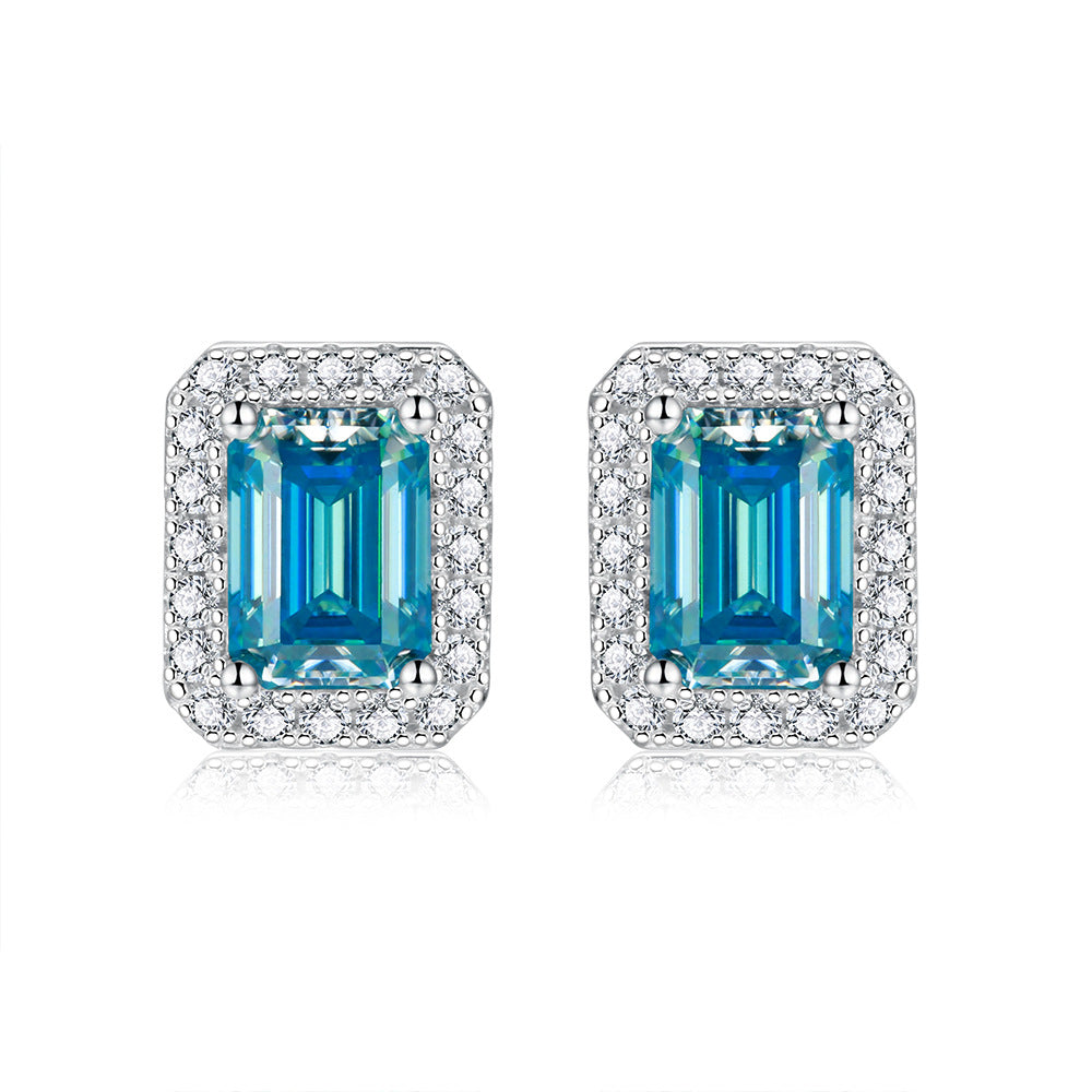 VVS1 Emerald Cut Colored Moissanite Stud Earrings – 925 Sterling Silver (Total 2 Carats)