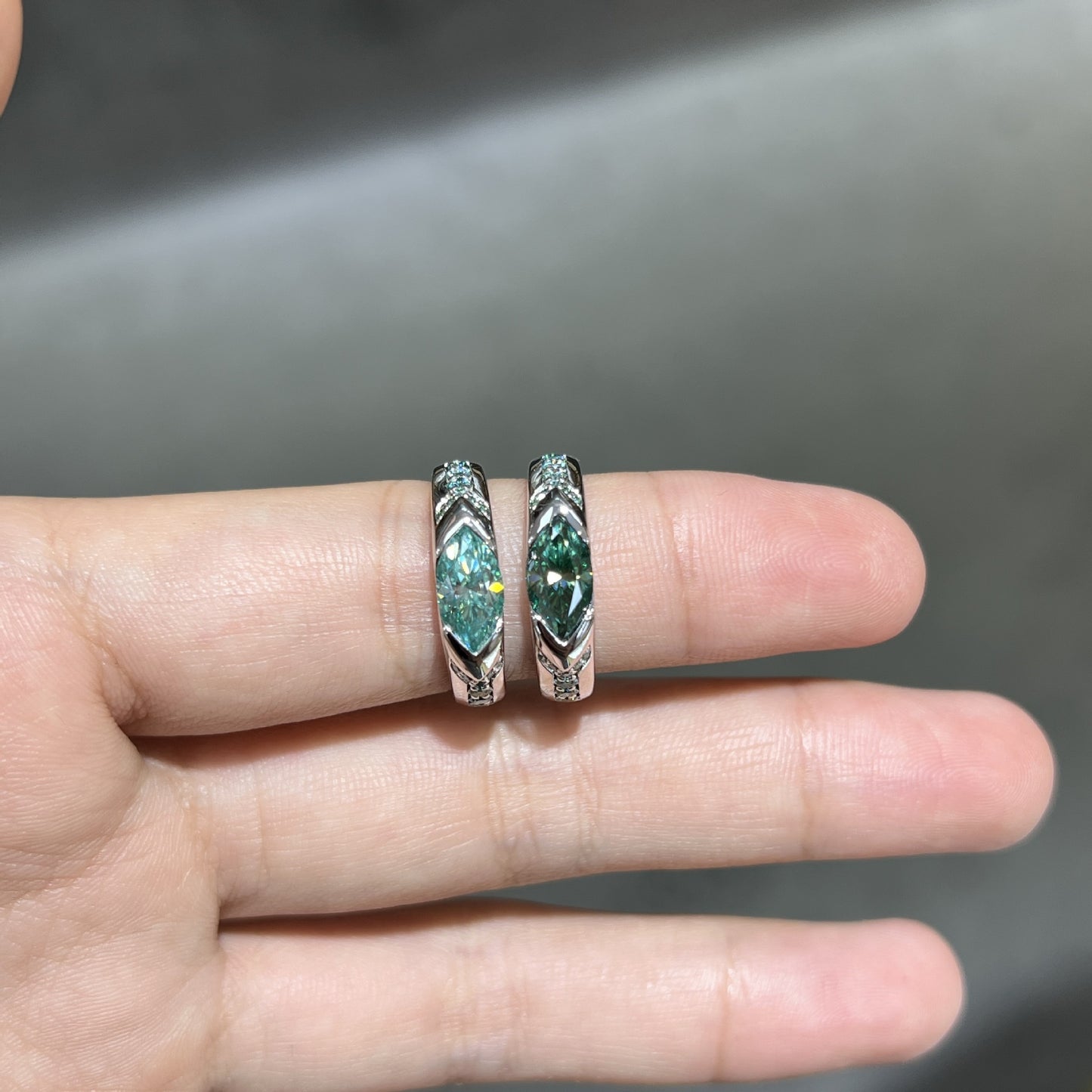 1-carat marquise-cut teal moissanite ring