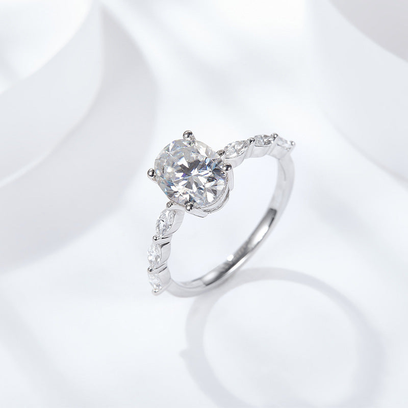 2 carat oval cut moissanite ring in 925 sterling silver with four-prong setting