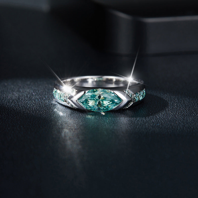 1-carat marquise-cut teal moissanite ring