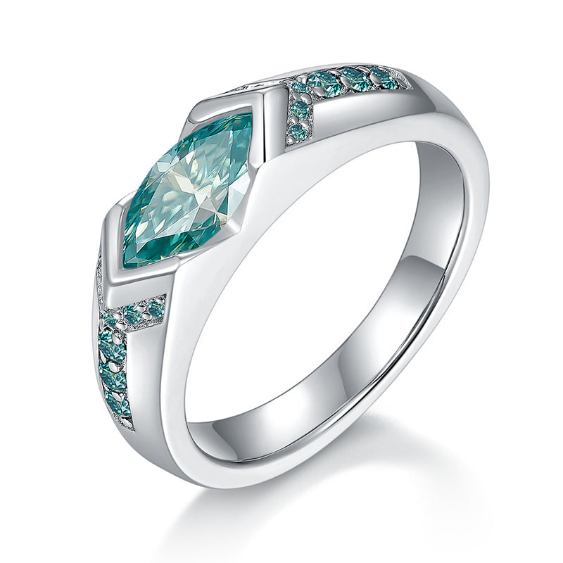 1-carat marquise-cut teal moissanite ring