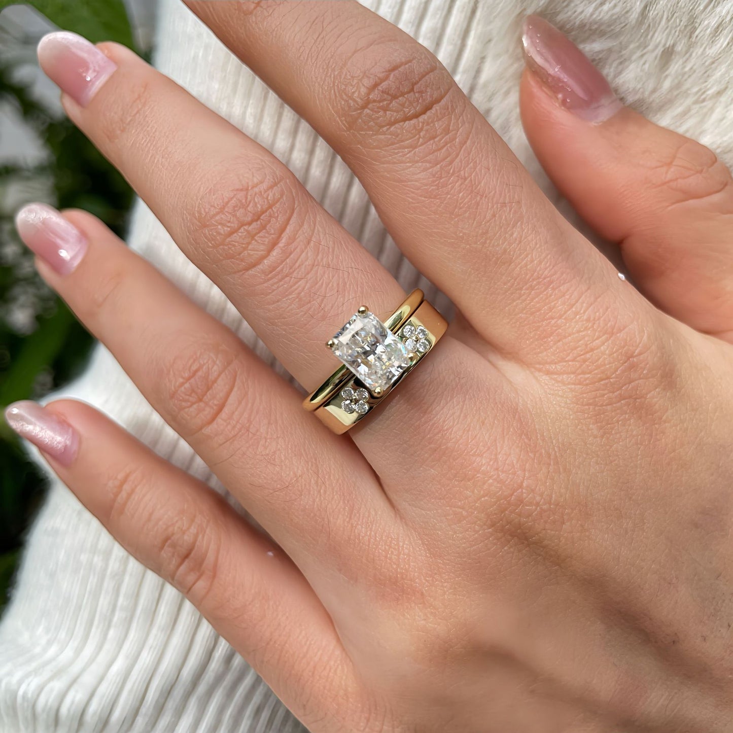moissanite Engagement Rings with a floral pavé band