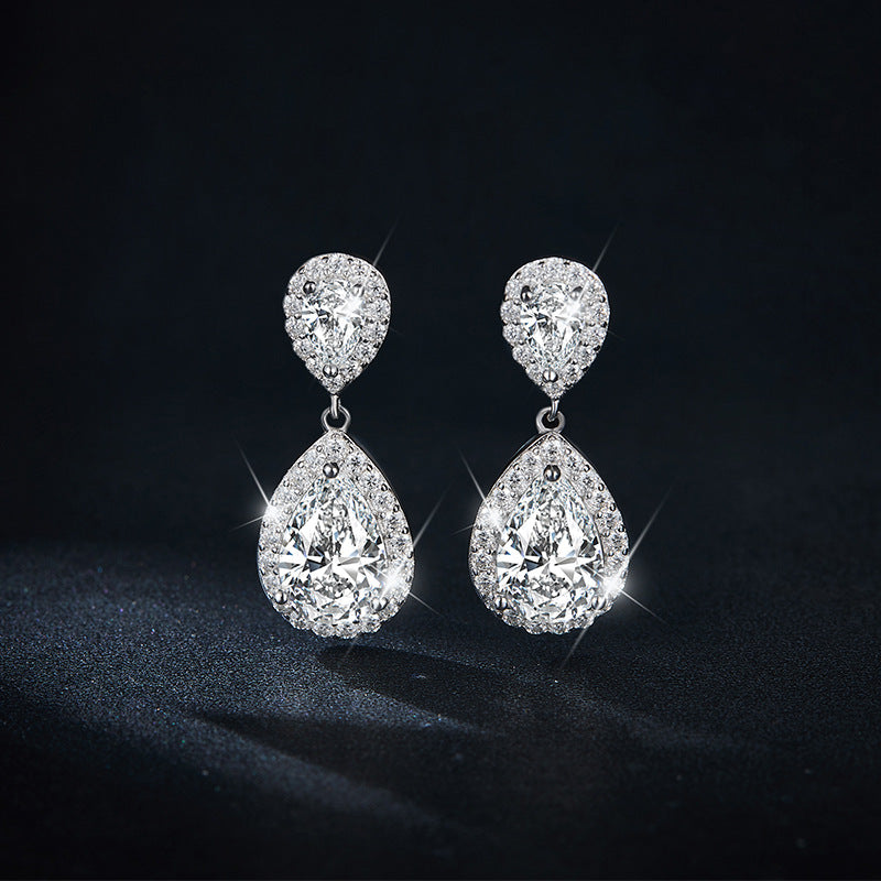 VVS Pear-Shaped D Color Moissanite Drop Earrings – 925 Sterling Silver (Total 4.17 Carats)