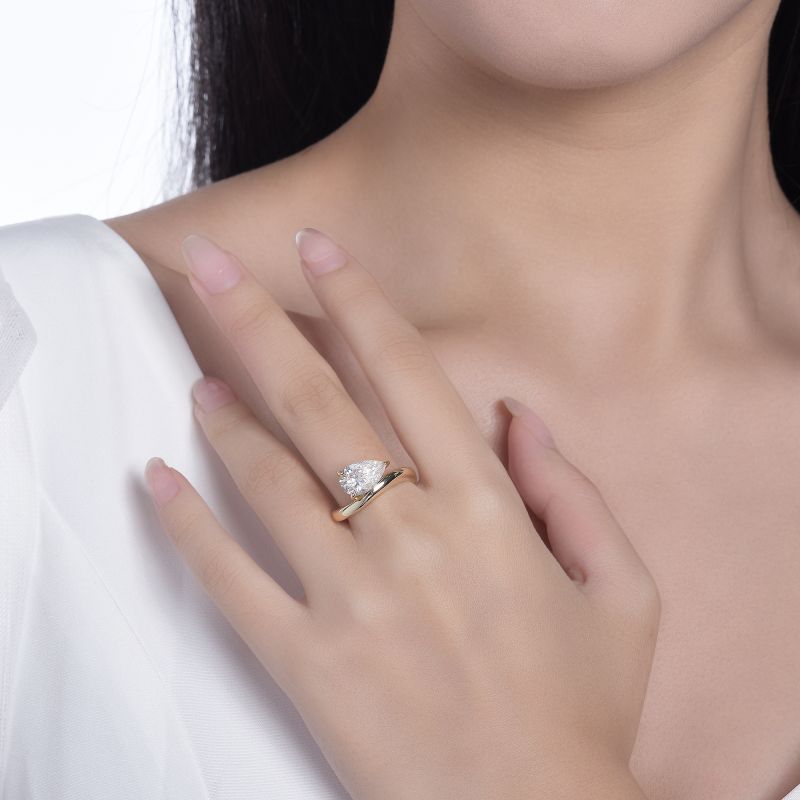 3-Carat Pear-Shaped Moissanite Ring – 7x11mm in 925 Sterling Silver with 18K Gold Plating