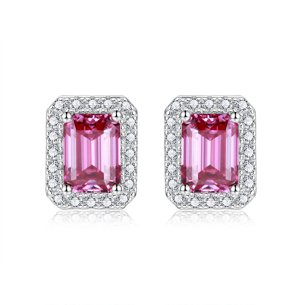 VVS1 Emerald Cut Colored Moissanite Stud Earrings – 925 Sterling Silver (Total 2 Carats)