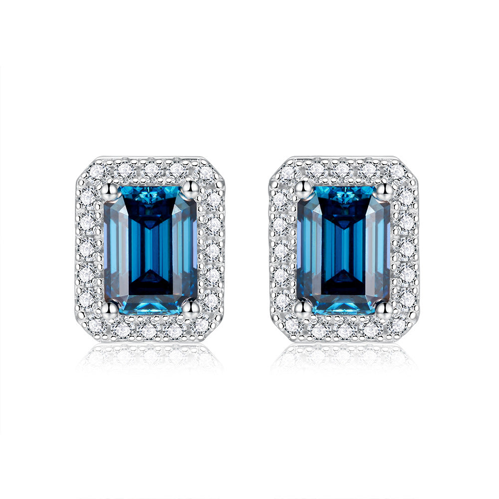 VVS1 Emerald Cut Colored Moissanite Stud Earrings – 925 Sterling Silver (Total 2 Carats)