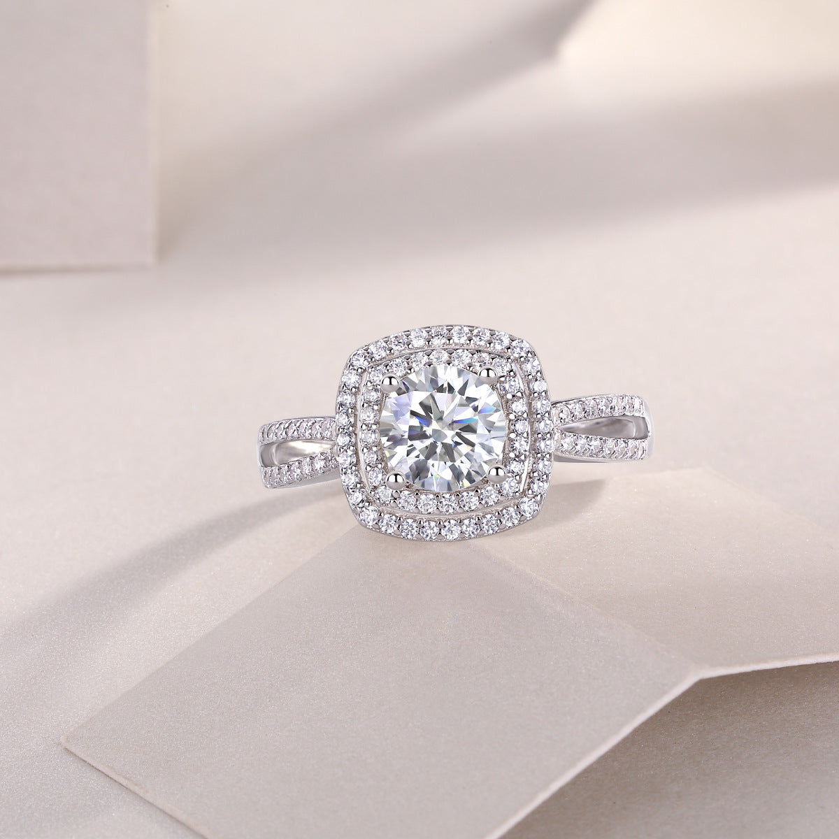 Cushion-cut moissanite engagement ring