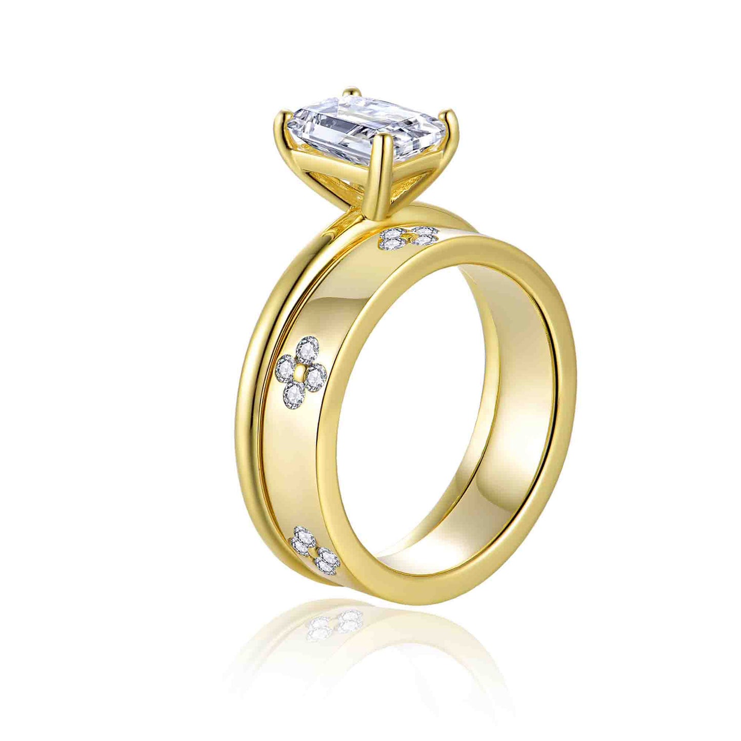 2-carat moissanite engagement ring with floral band in 18K gold-plated sterling silver