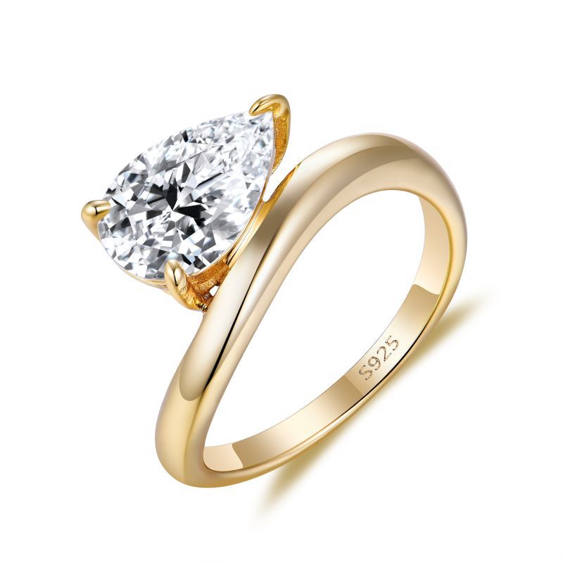 3-Carat Pear-Shaped Moissanite Ring – 7x11mm in 925 Sterling Silver with 18K Gold Plating