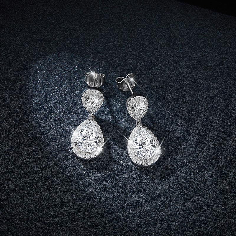 VVS Pear-Shaped D Color Moissanite Drop Earrings – 925 Sterling Silver (Total 4.17 Carats)