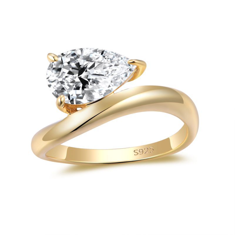 3-Carat Pear-Shaped Moissanite Ring in 925 Sterling Silver with 18K Gold Plating
