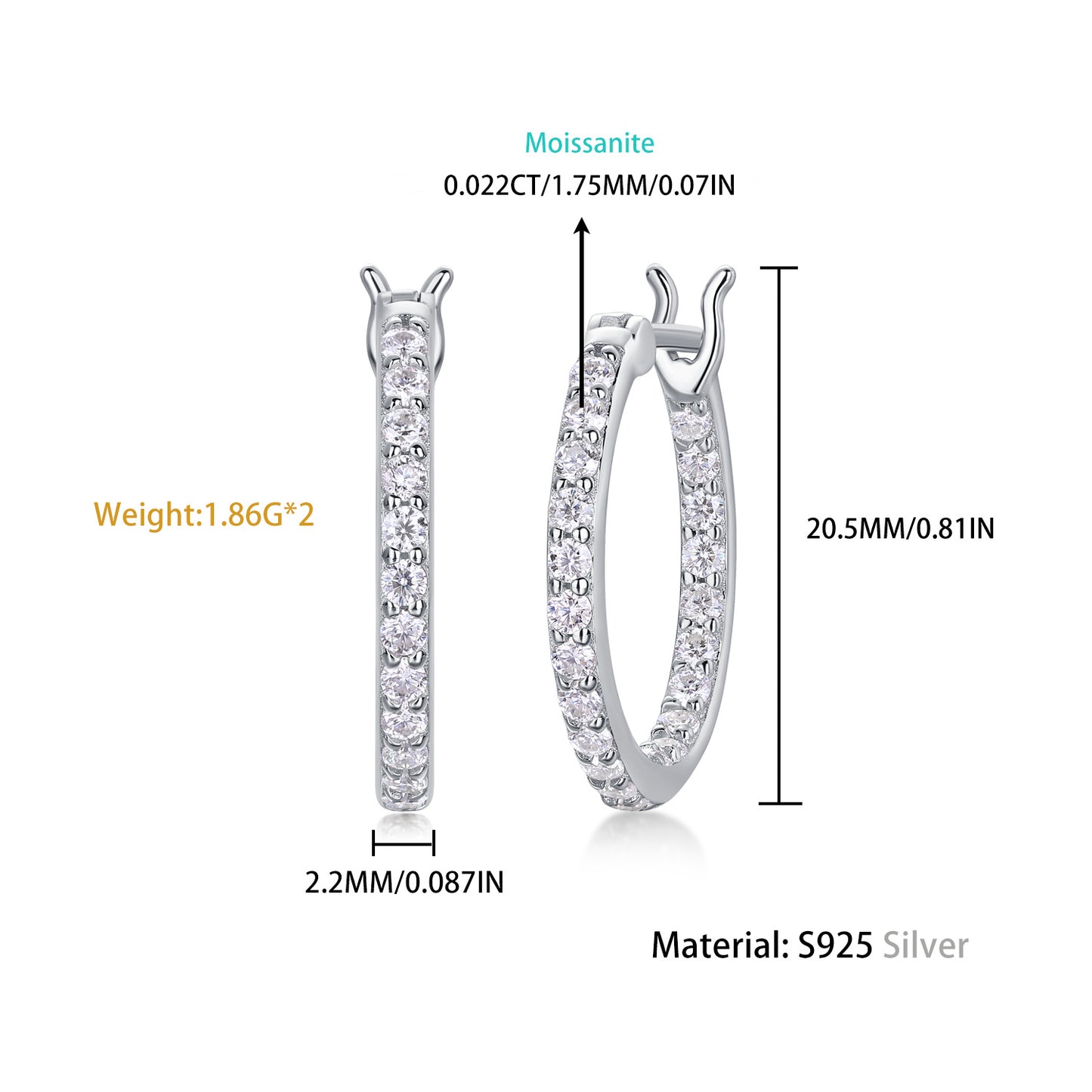 S925 Sterling Silver Moissanite Hoop Earrings – Luxury Light Stream Design for Women