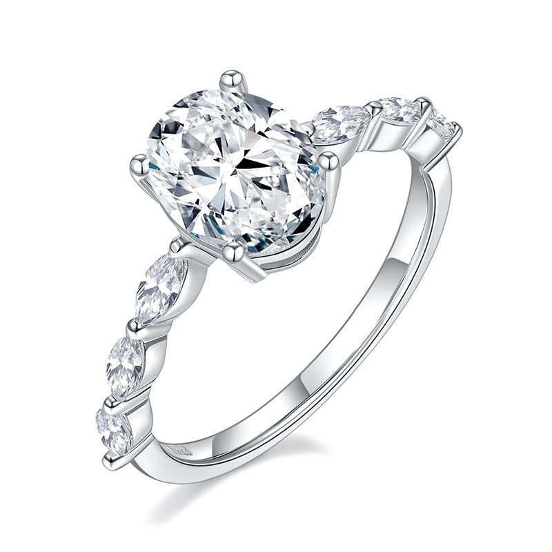 2 carat oval cut moissanite ring in 925 sterling silver with four-prong setting