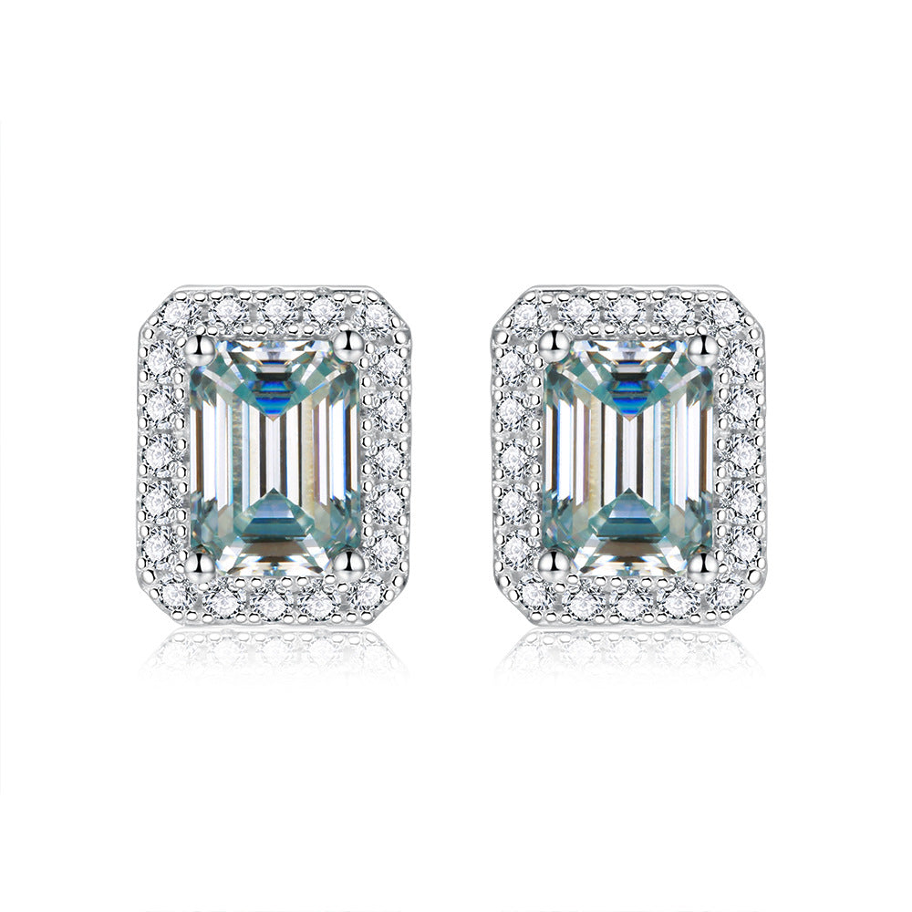 VVS1 Emerald Cut Colored Moissanite Stud Earrings – 925 Sterling Silver (Total 2 Carats)