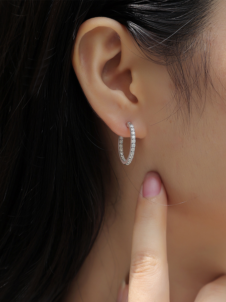 S925 Sterling Silver Moissanite Hoop Earrings – Luxury Light Stream Design for Women