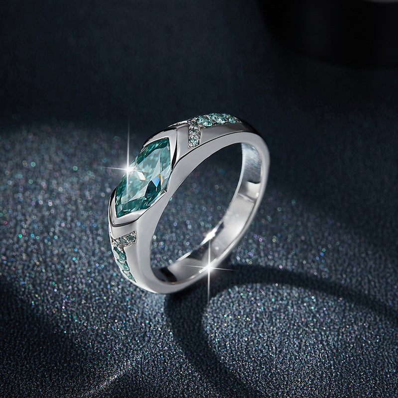 1-carat marquise-cut teal moissanite ring