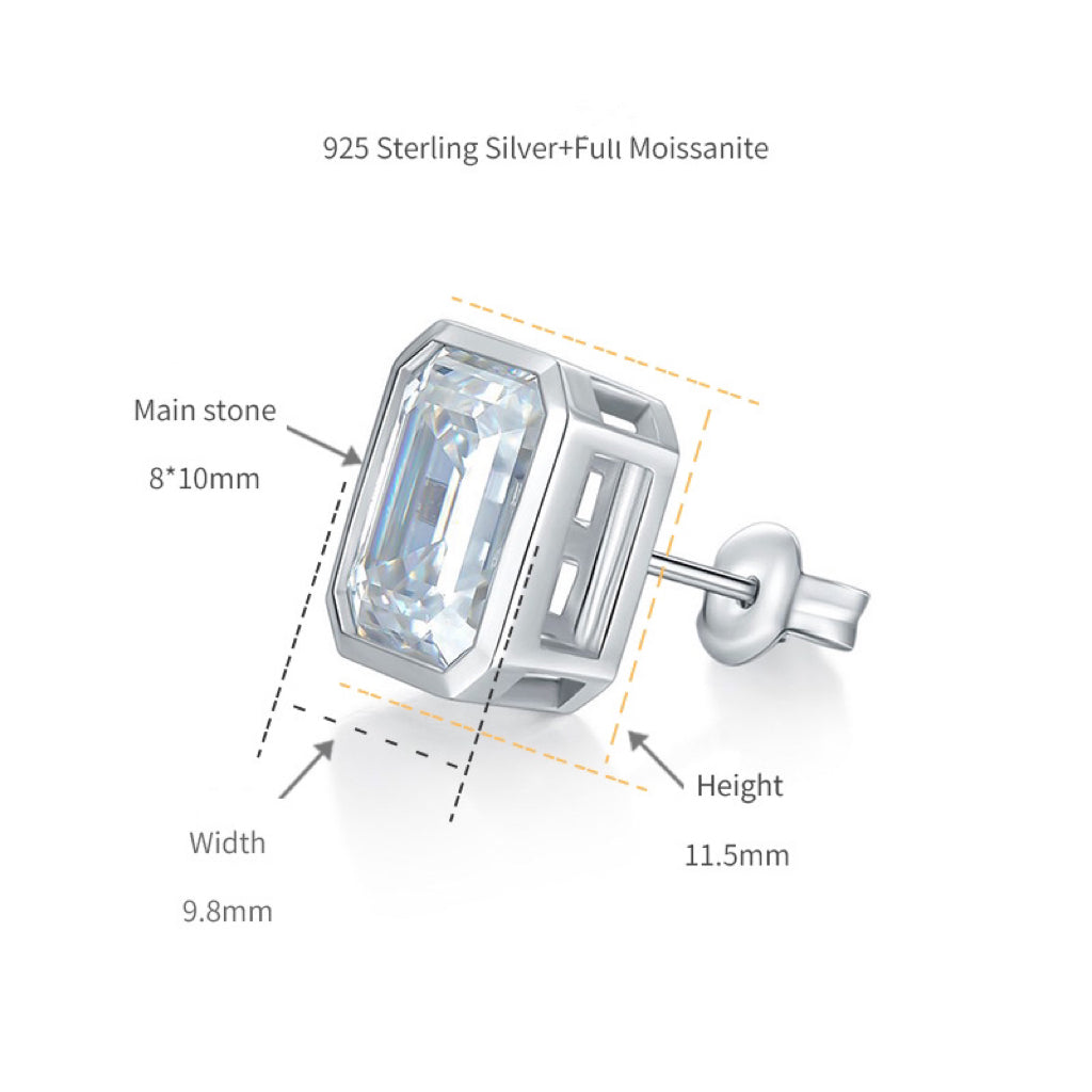 Emerald Cut 4 Carat VVS Moissanite Stud Earrings - 925 Sterling Silver