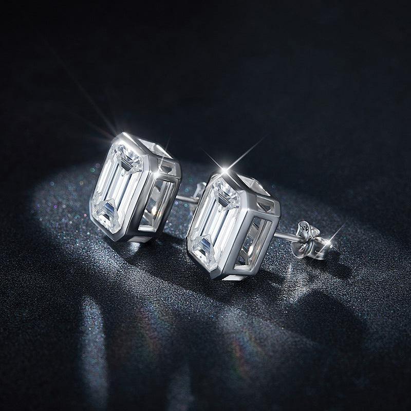 Emerald Cut 4 Carat VVS Moissanite Stud Earrings - 925 Sterling Silver