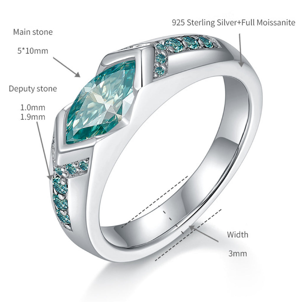 Horus Lake Blue Marquise 5*10mm 1 Carat Teal Moissanite Ring - Unisex Sterling Silver