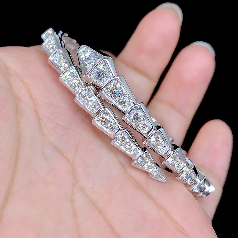 Luxury Adjustable Snake Chain Bracelet with Moissanite – S925 Silver Plated