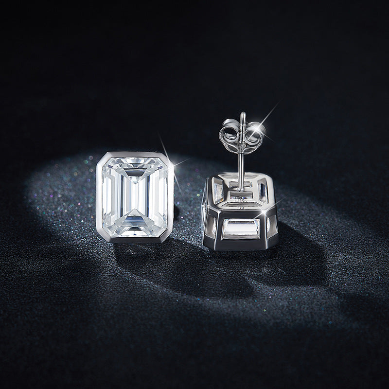 Emerald Cut 4 Carat VVS Moissanite Stud Earrings - 925 Sterling Silver