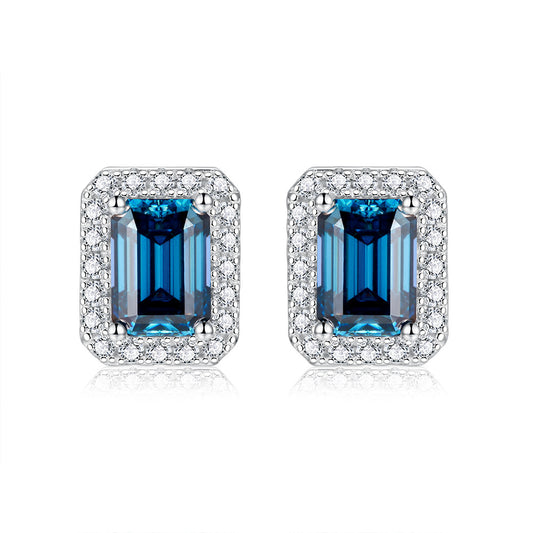 VVS1 Emerald Cut Colored Moissanite Stud Earrings – 925 Sterling Silver (Total 2 Carats)