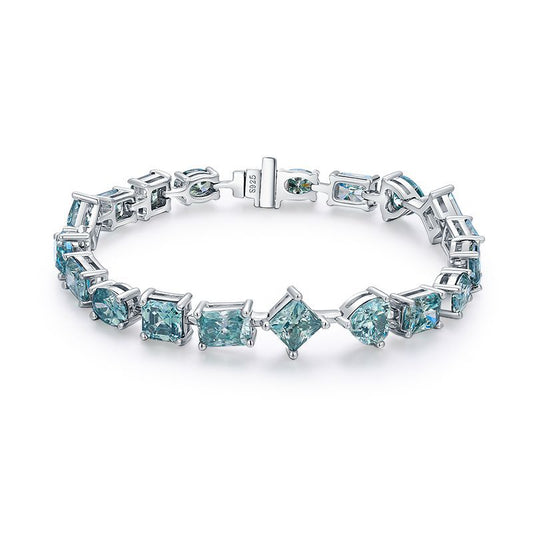 VVS Grade 1 Carat Blue-Green Moissanite Bracelet in 925 Sterling Silver