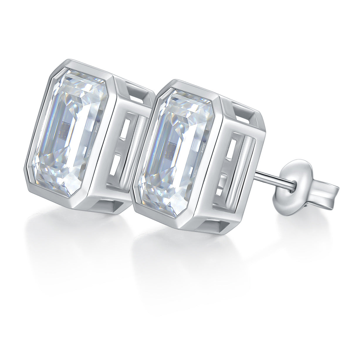 Emerald Cut 4 Carat VVS Moissanite Stud Earrings - 925 Sterling Silver