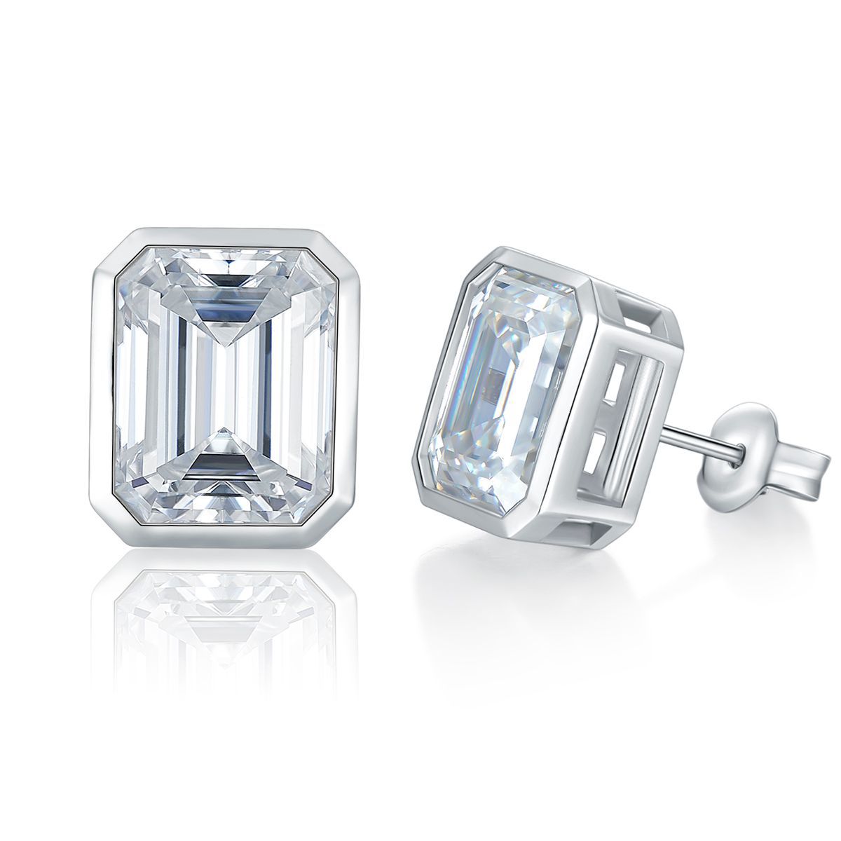 Emerald Cut 4 Carat VVS Moissanite Stud Earrings - 925 Sterling Silver