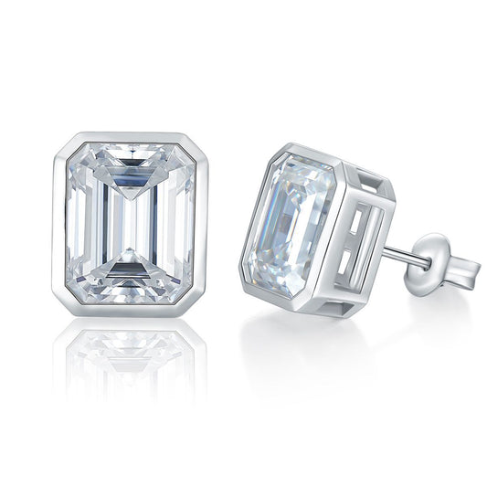 Emerald Cut 4 Carat VVS Moissanite Stud Earrings - 925 Sterling Silver