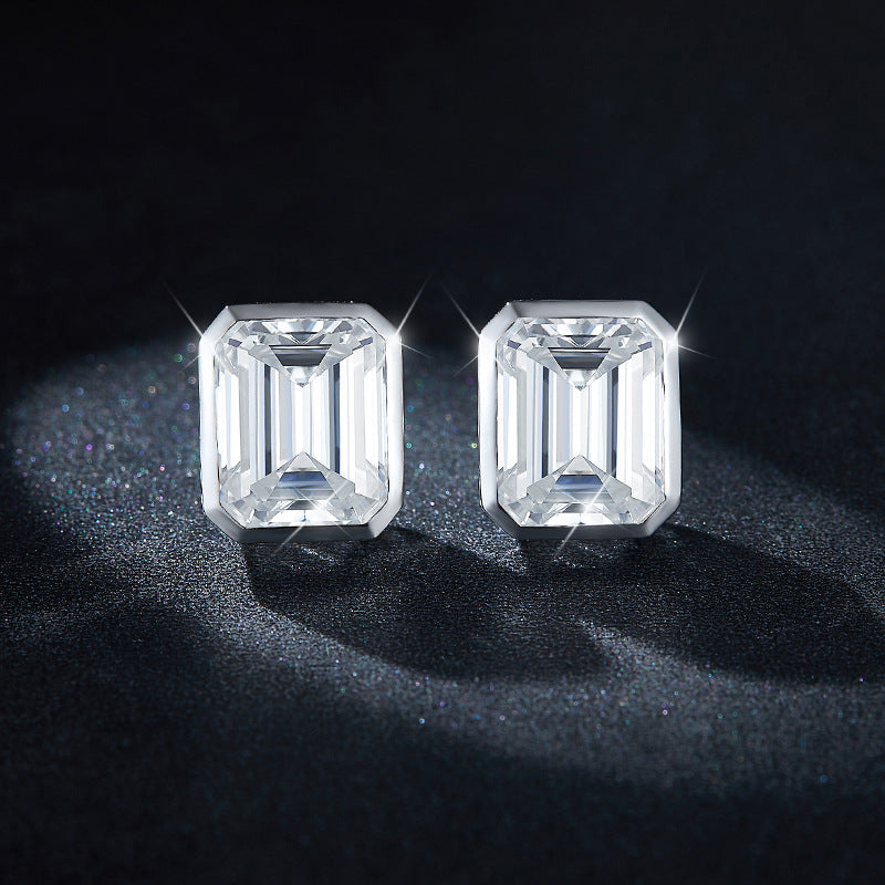 Emerald Cut 4 Carat VVS Moissanite Stud Earrings - 925 Sterling Silver