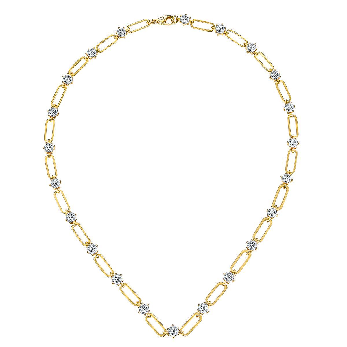 18K Gold-Plated Paperclip Chain Necklace with VVS D Color Moissanite Stones